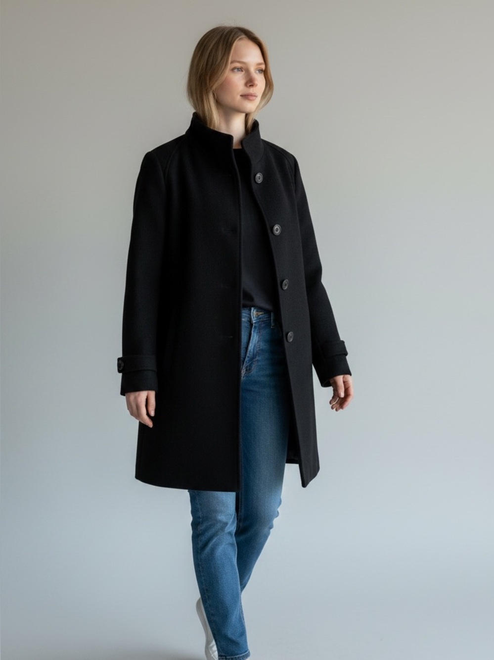 Jones New York Black Wool Blend Coat Jacket Size 10